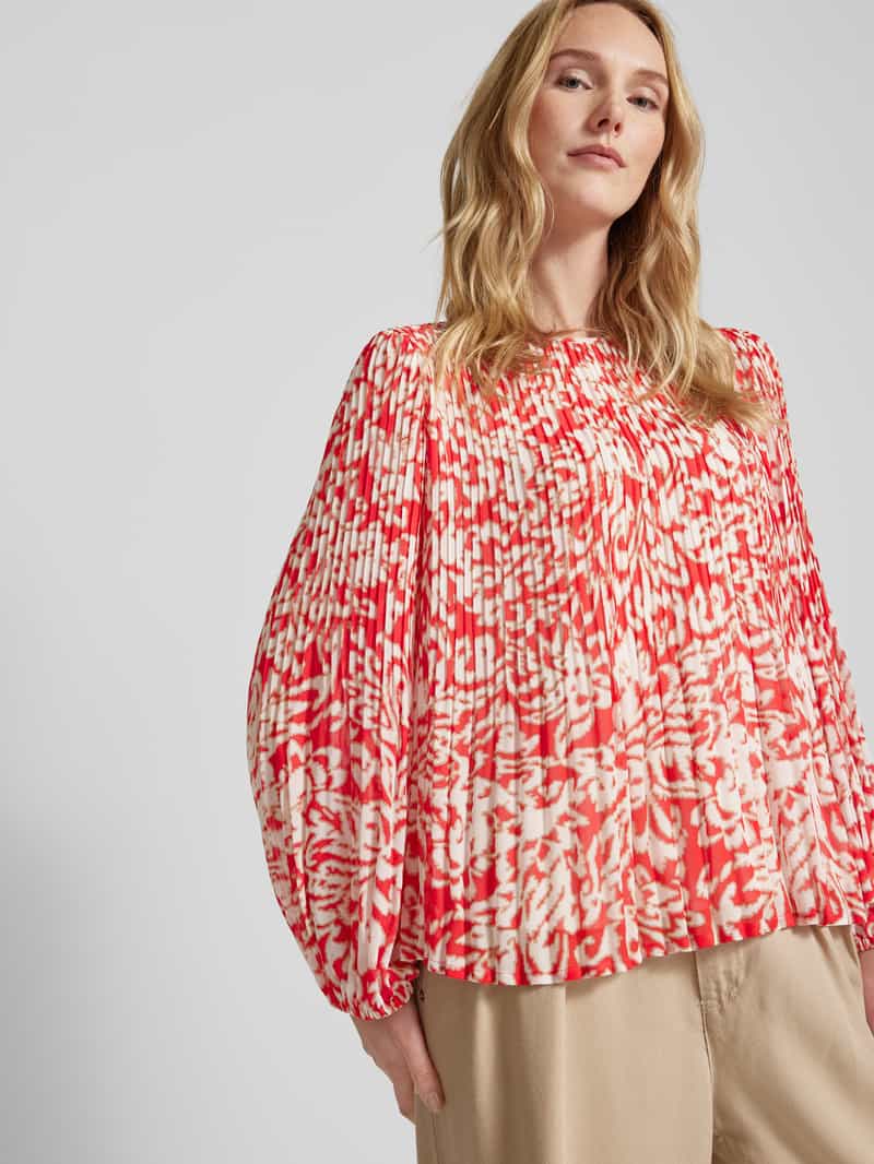 comma Blouse met plissévouwen en ronde hals