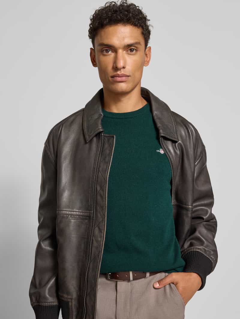 Gant Gebreide pullover van zuivere lamswol met ribboorden