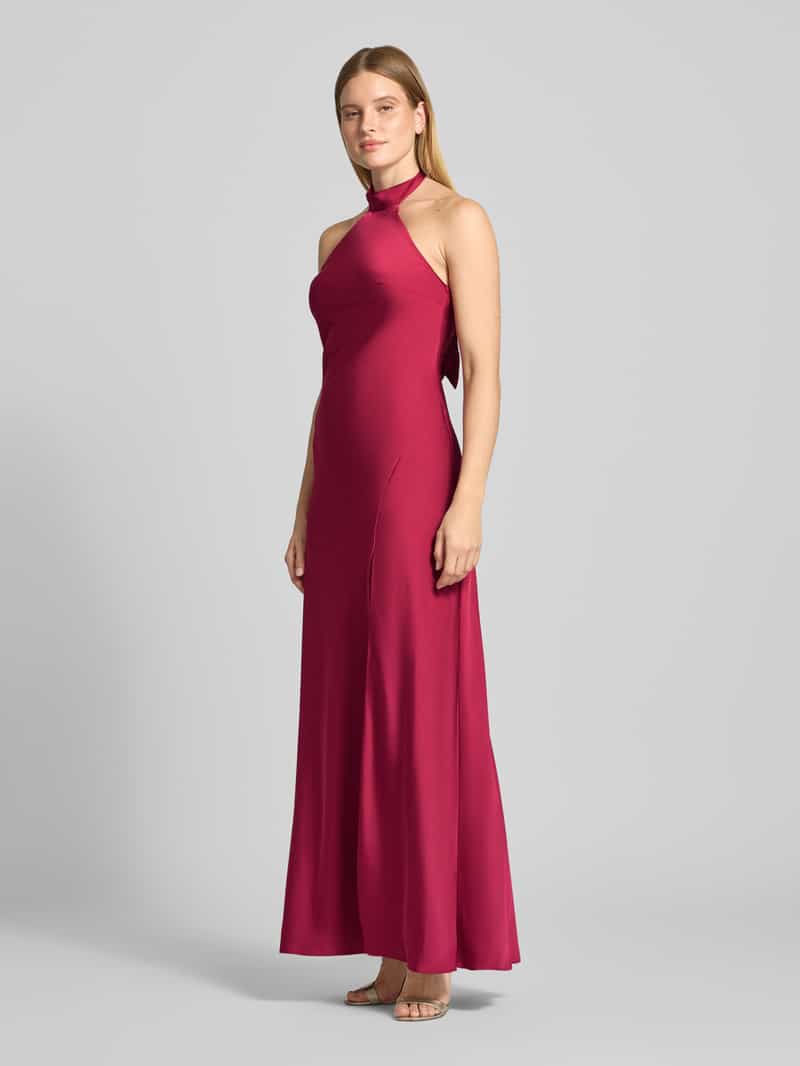 Mascara Avondjurk van satijn met draperieën kersenrood, foto 5