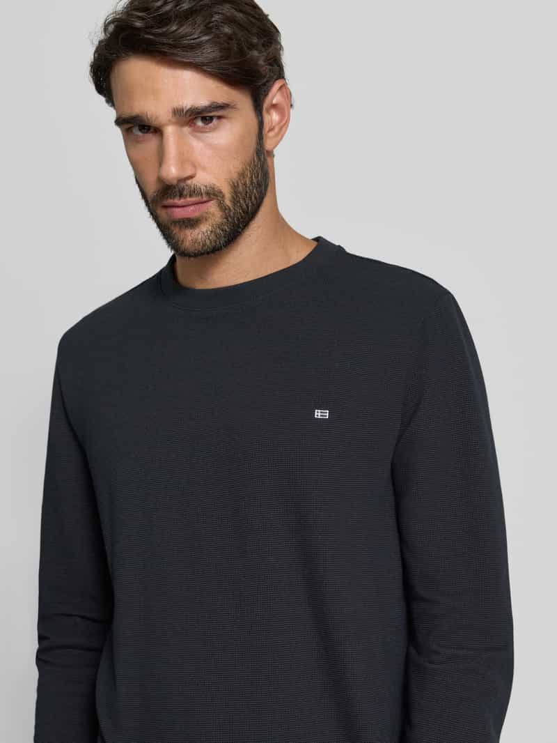 Christian Berg Men Shirt met lange mouwen structuurmotief en ronde hals