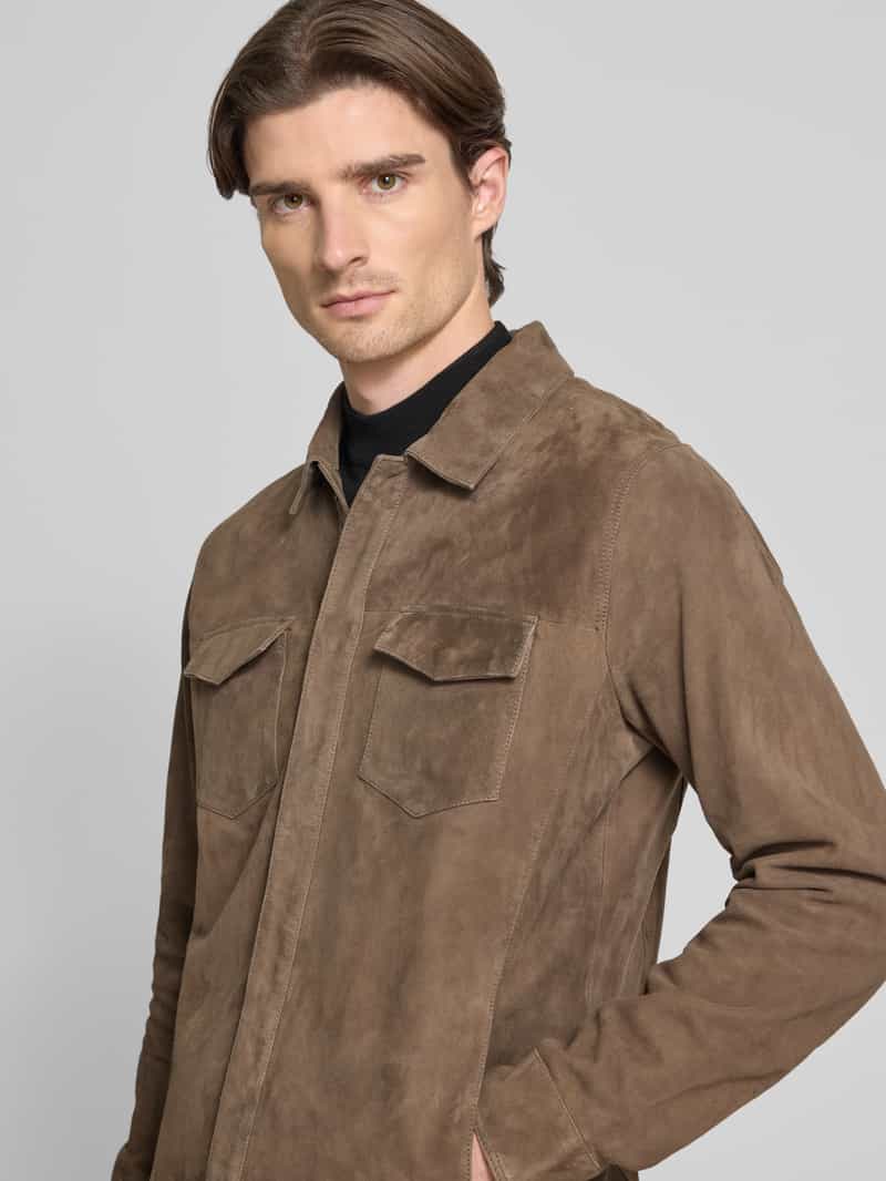 Profuomo Slim fit overhemdjack van echt geitenleer model 'Overshirt'
