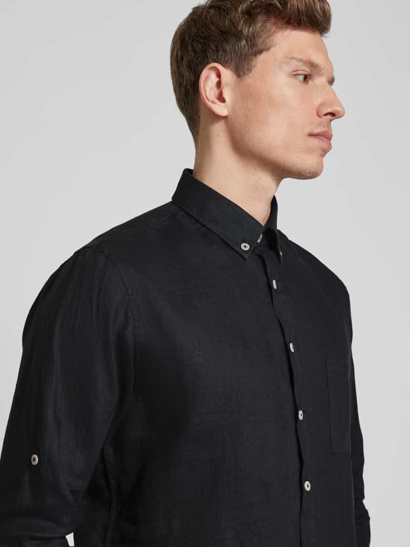 BRAX Modern fit linnen overhemd met borstzak model 'Dirk'