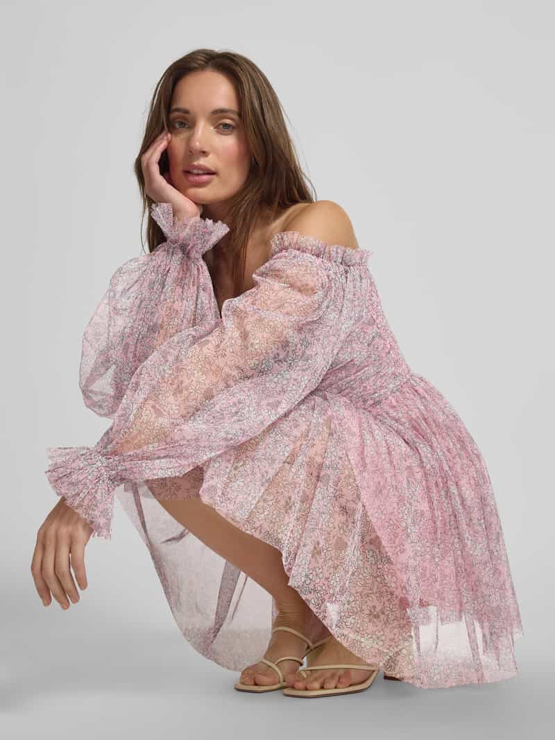 Lace & Beads Cocktailjurk in off shoulder-look met tailleband