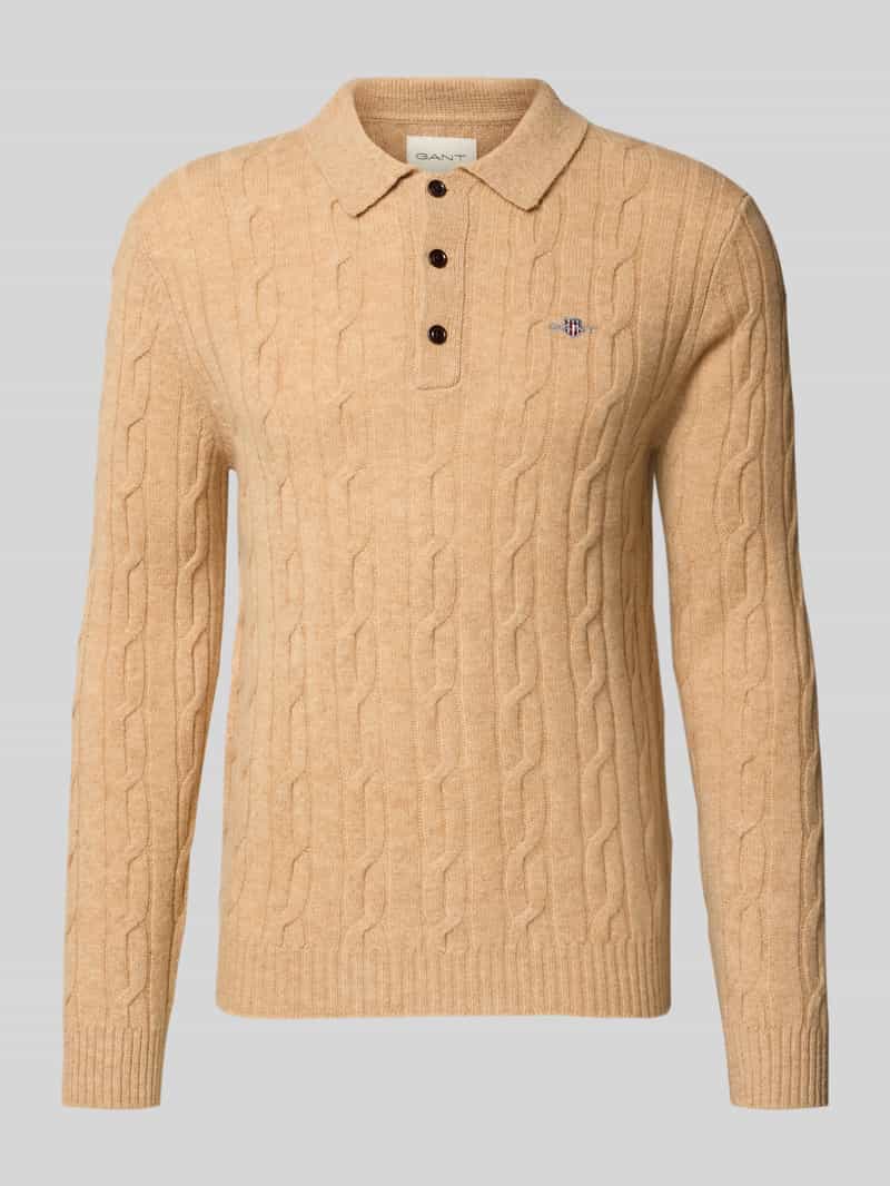 Gant Slim fit shirt met lange mouwen van zuivere wol model 'Cable'