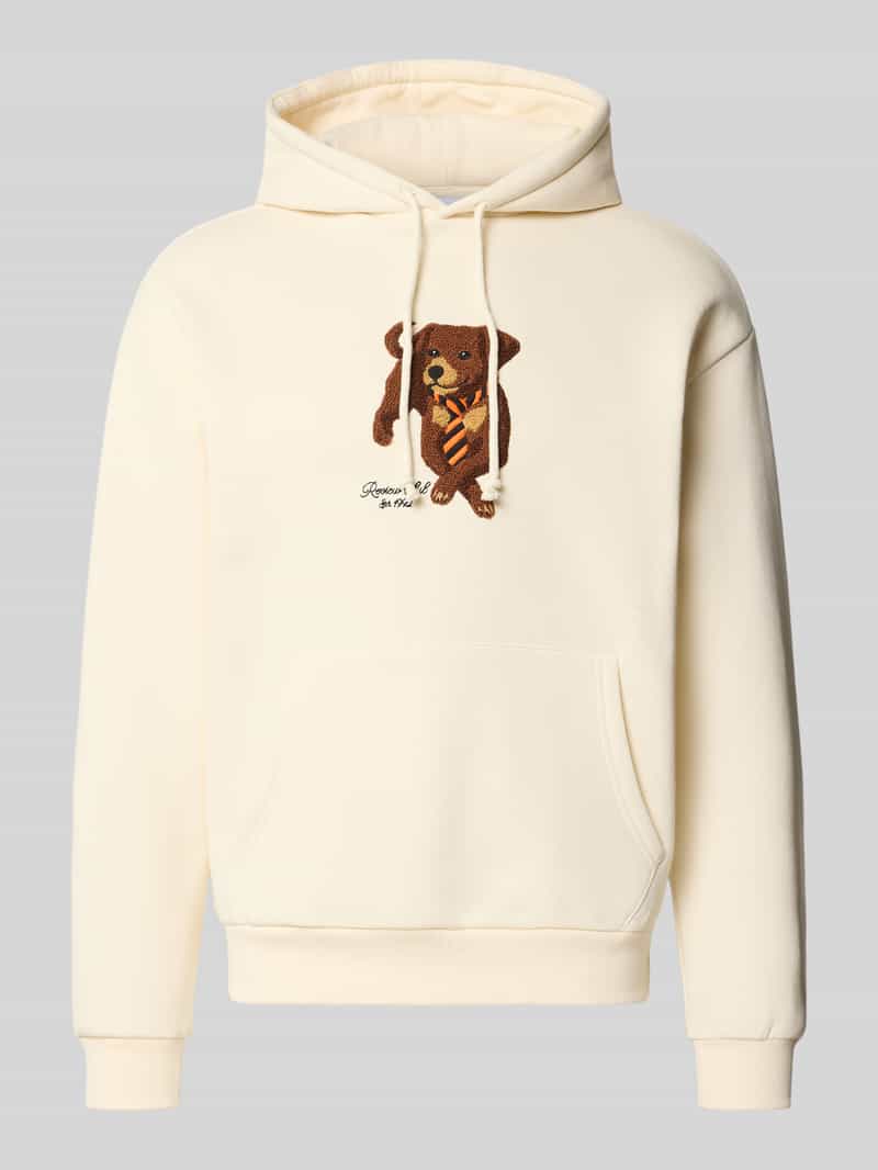 REVIEW relaxed fit hoodie van katoenmix met honden-patch