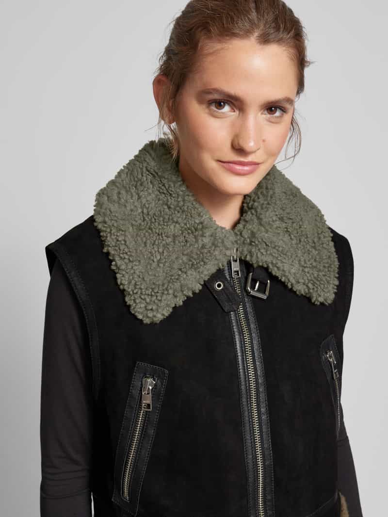 Marc O'Polo DENIM Leren gilet met ritszakken opzij