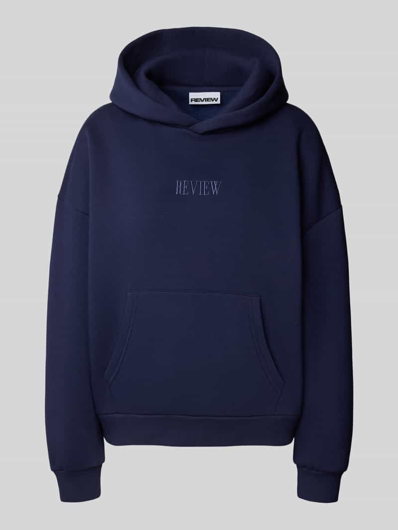 Review Hoodie met labelstitching en kangoeroezak