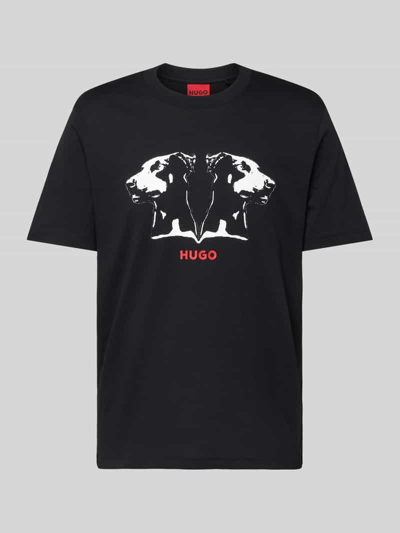 HUGO T-shirt met motief- en labelprint model 'Dobero'