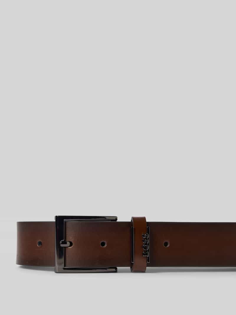 Boss Leren riem met labelapplicatie van metaal