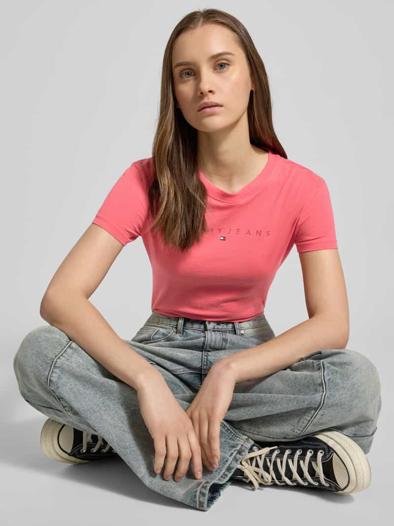 Tommy Jeans T-shirt met geribde ronde hals
