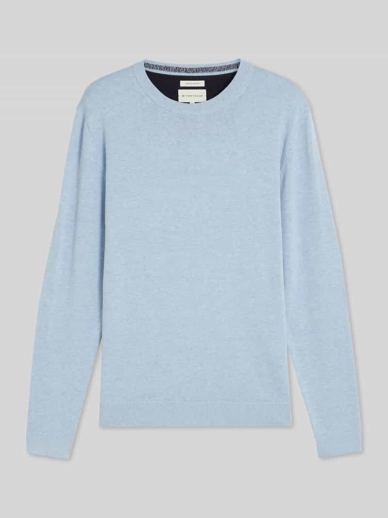 Tom Tailor - Basic gebreide trui van katoen - Maat L - Pale Blue Mélange
