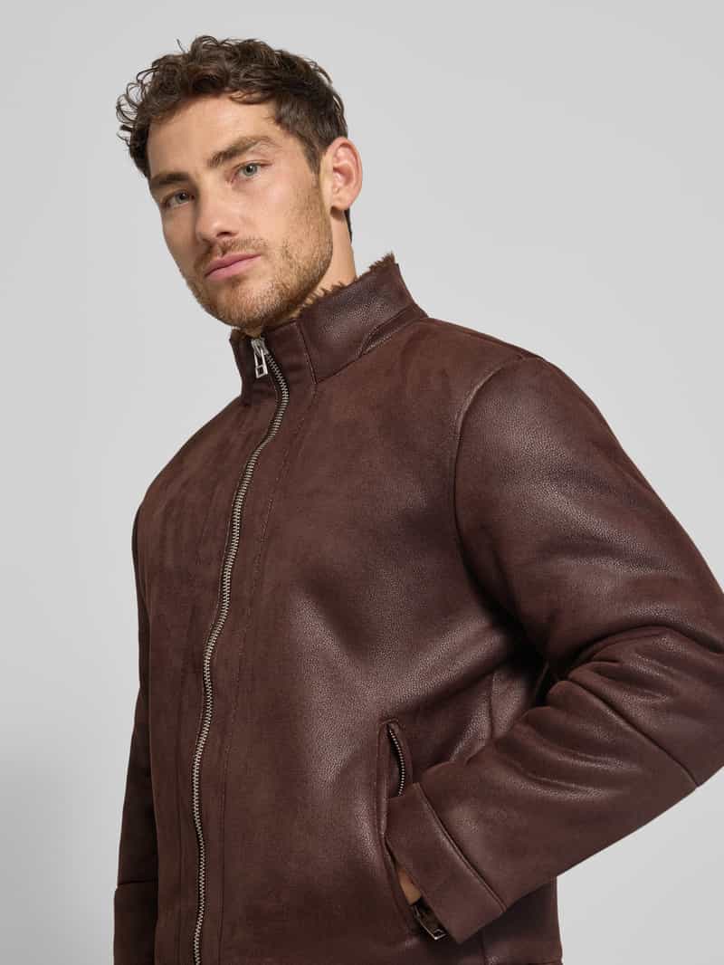 casual friday Jack in leerlook met opstaande kraag model 'MACKSEN'
