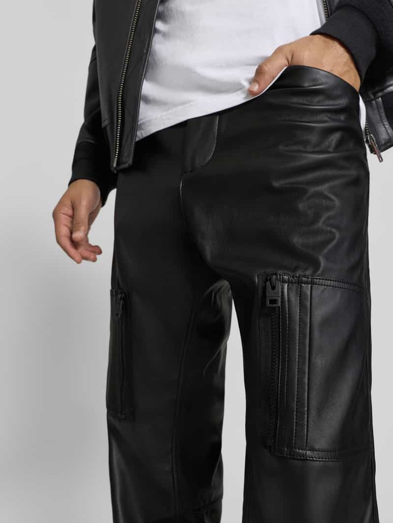 HUGO Regular fit broek in leerlook met ritssluiting opzij model 'ROCO253'