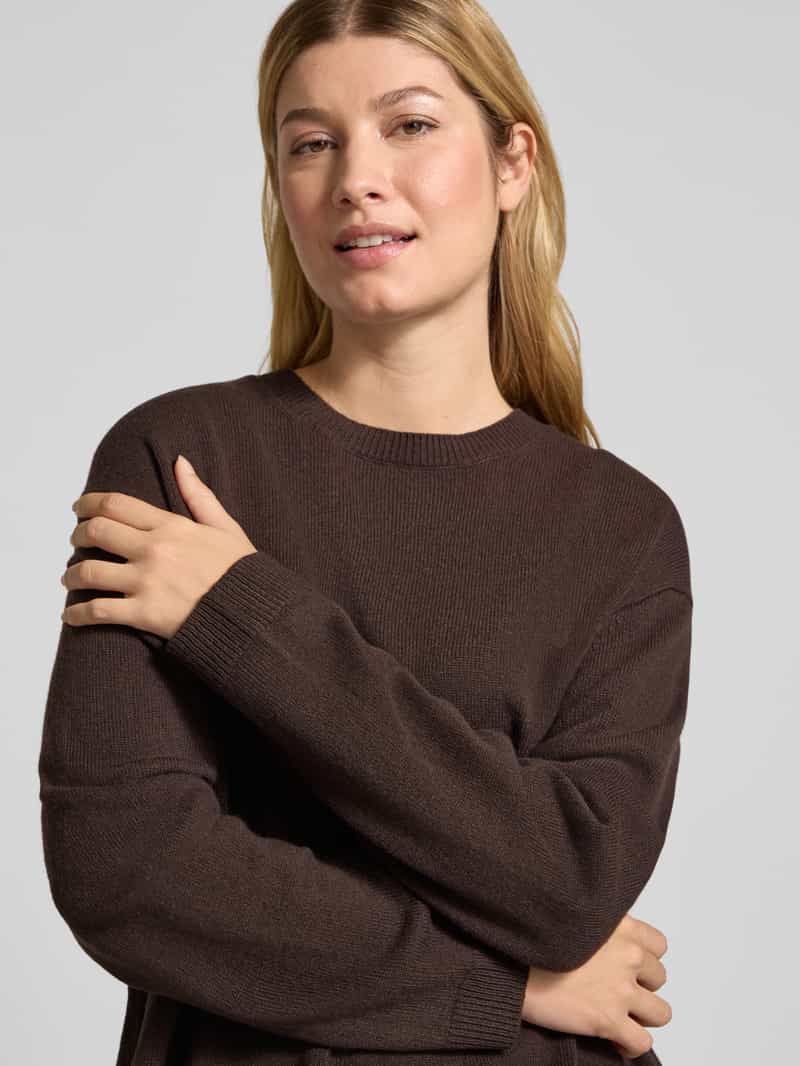 Comma Gebreide pullover van wolmix met ronde hals donkerbruin, foto 4