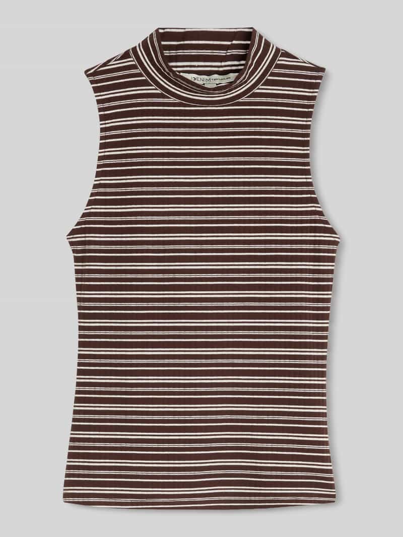 Tom Tailor Denim - Slim fit top met opstaande kraag - Maat XL - brown white stripe