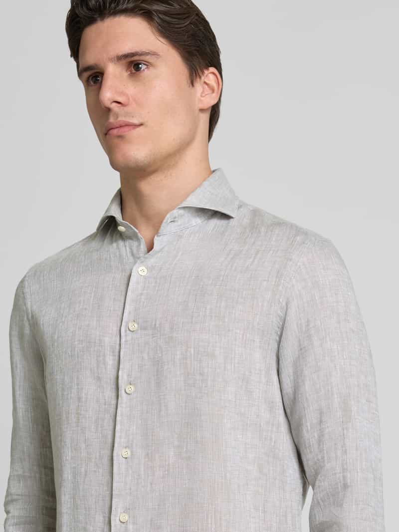 Profuomo Slim fit linnen overhemd met haaikraag