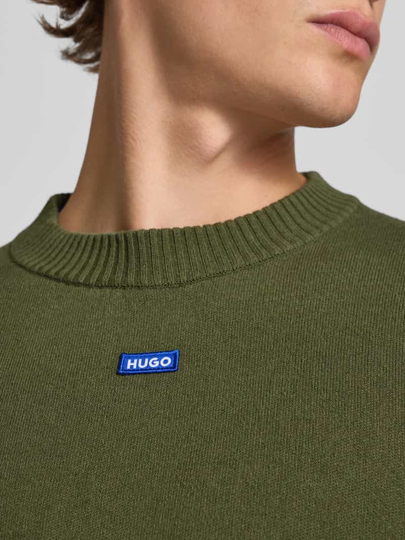 Hugo Blue Regular fit gebreide pullover van katoenmix model 'SAN CASEY'