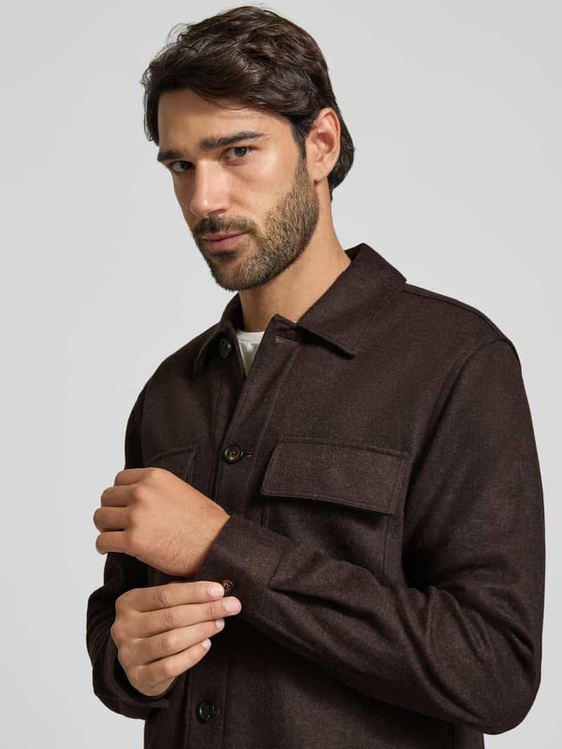 Profuomo Regular fit overhemdjack met kentkraag en borstzakken donkerbruin, foto 6