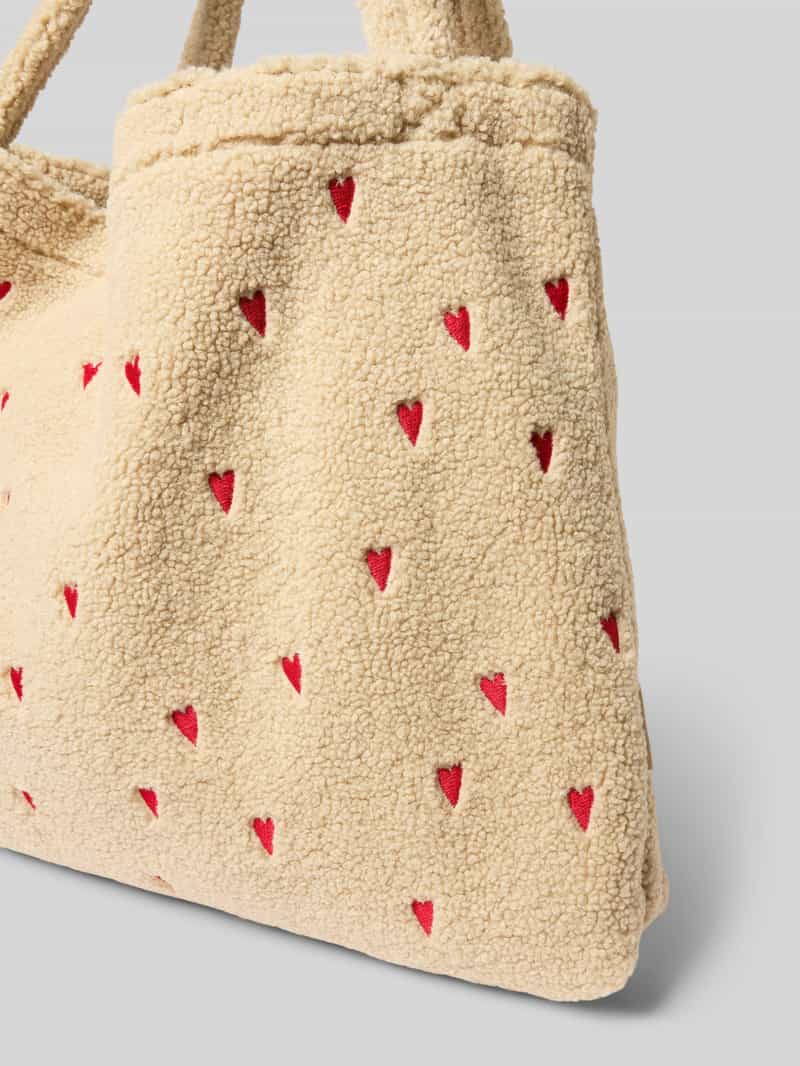 STUDIO NOOS Shopper van teddybont met stitchings model 'Ecru Teddy Hearts'