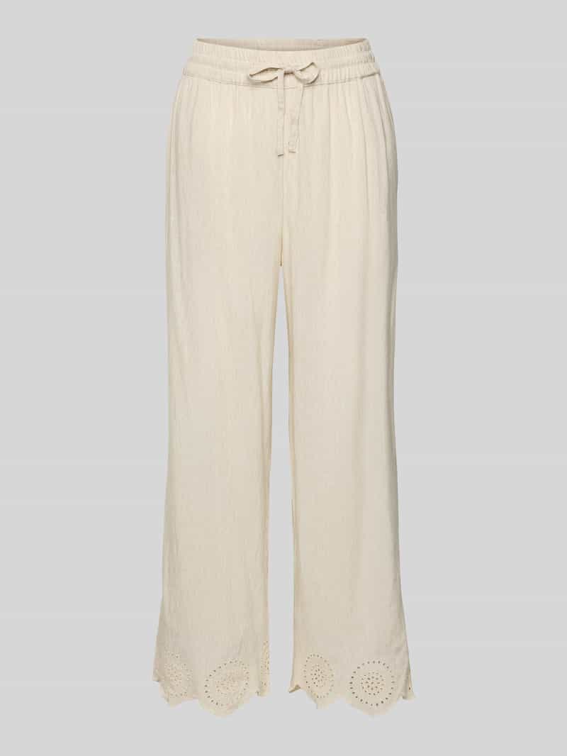 FREE QUENT Wide leg stoffen broek met broderie anglaise model 'Linus'