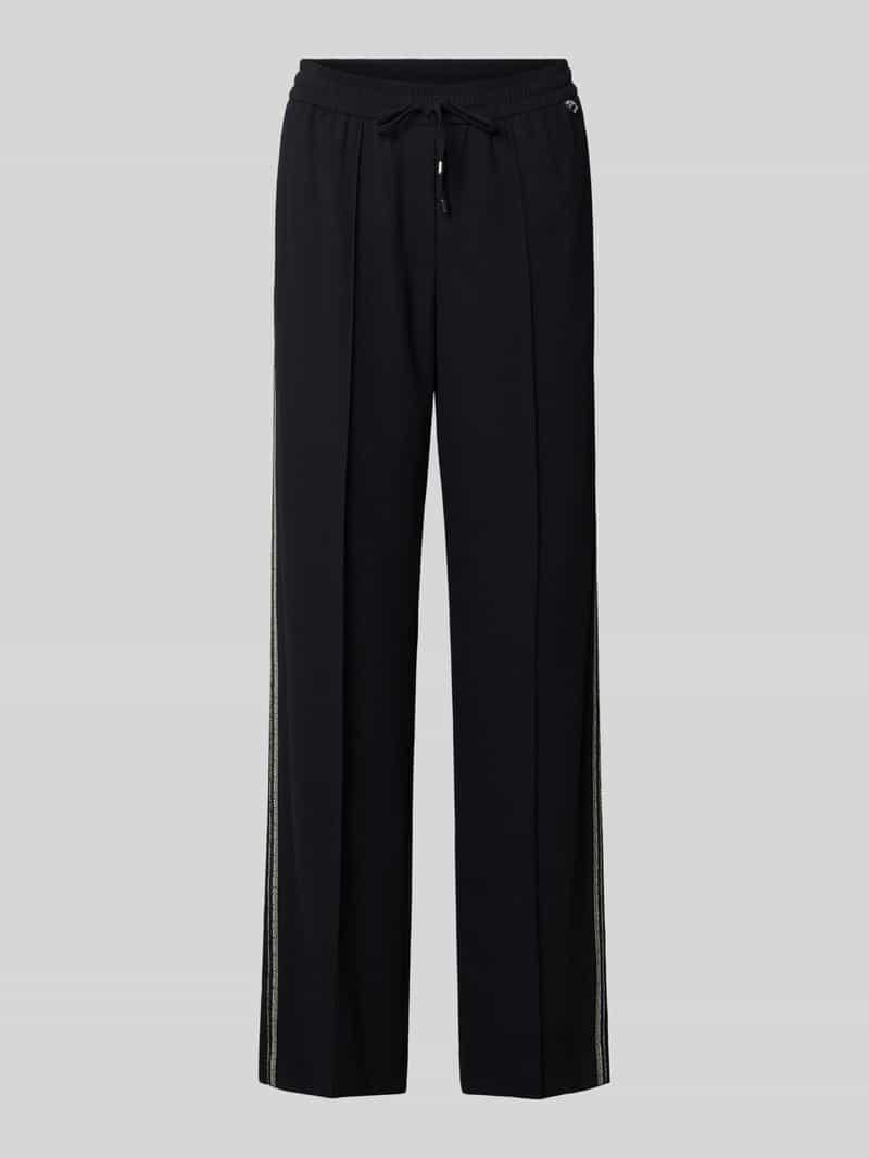 Marc Cain Hose mit elastischem Bund und Galonstreifen in Black, Größe 46 207725346
