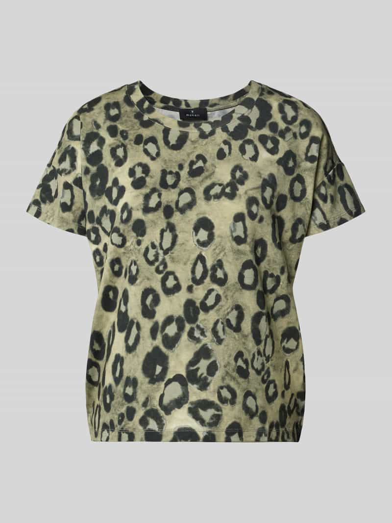 monari Regular fit T-shirt van viscosemix met all-over dierenprint