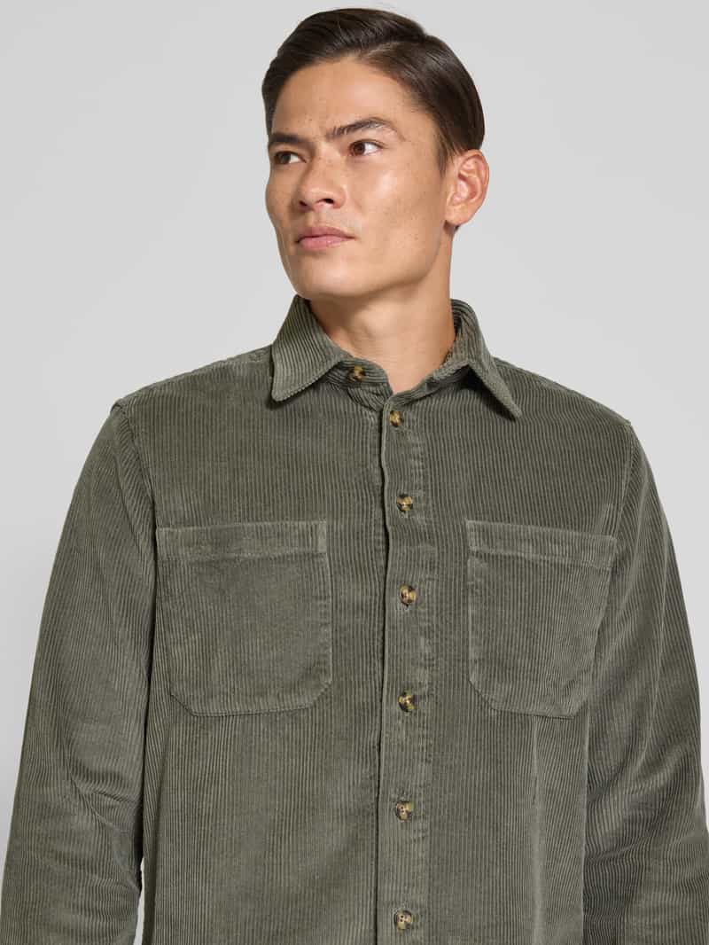 Christian Berg Men Regular fit vrijetijdsoverhemd van corduroy met kentkraag