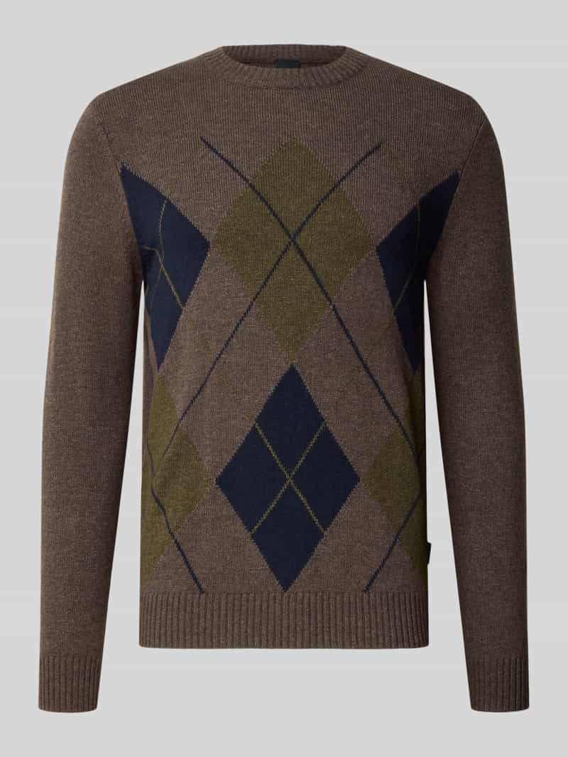 Bugatti Regular fit gebreide pullover van wolmix met ruitmotief