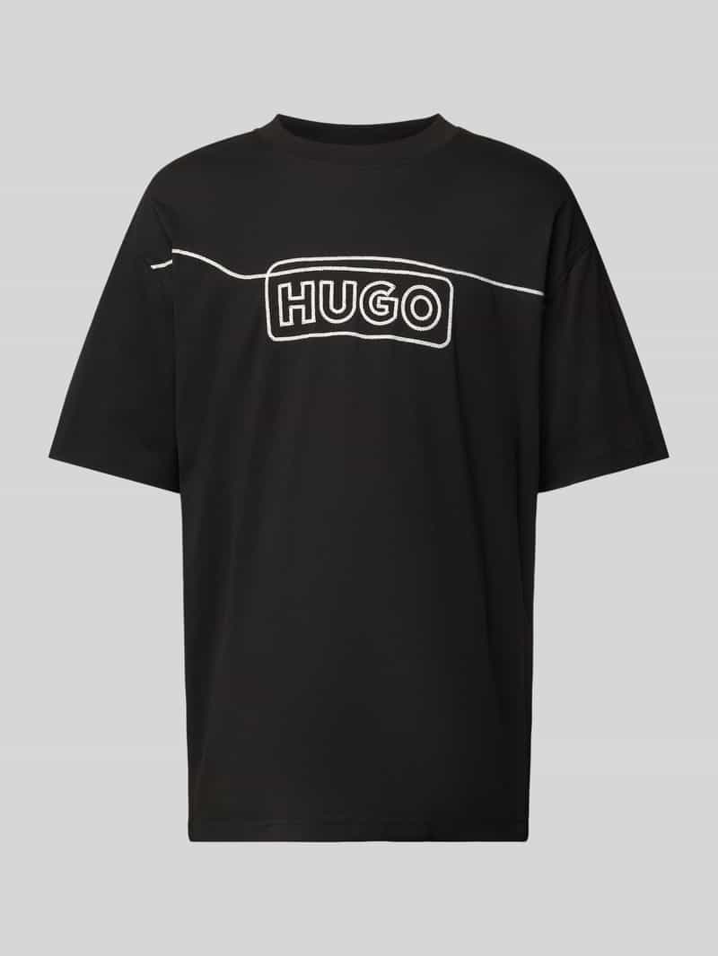 Hugo Blue T-shirt met labelstitching model 'Noideryo'