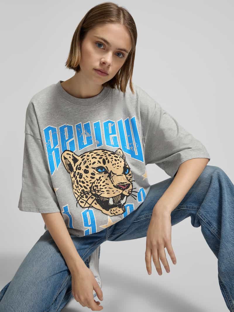 Review Oversized T-shirt met viscose en labelprint