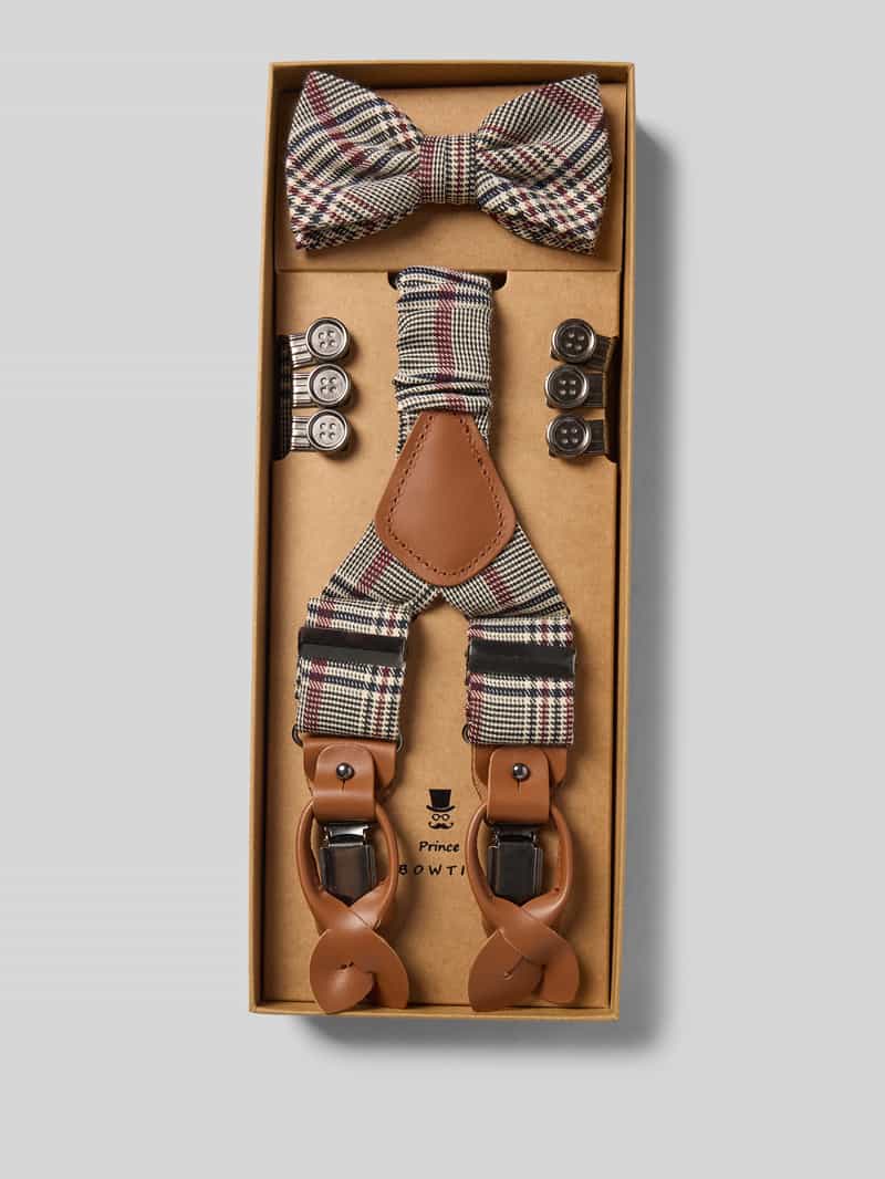 Prince Bowtie Strik bretels en pochet in de set