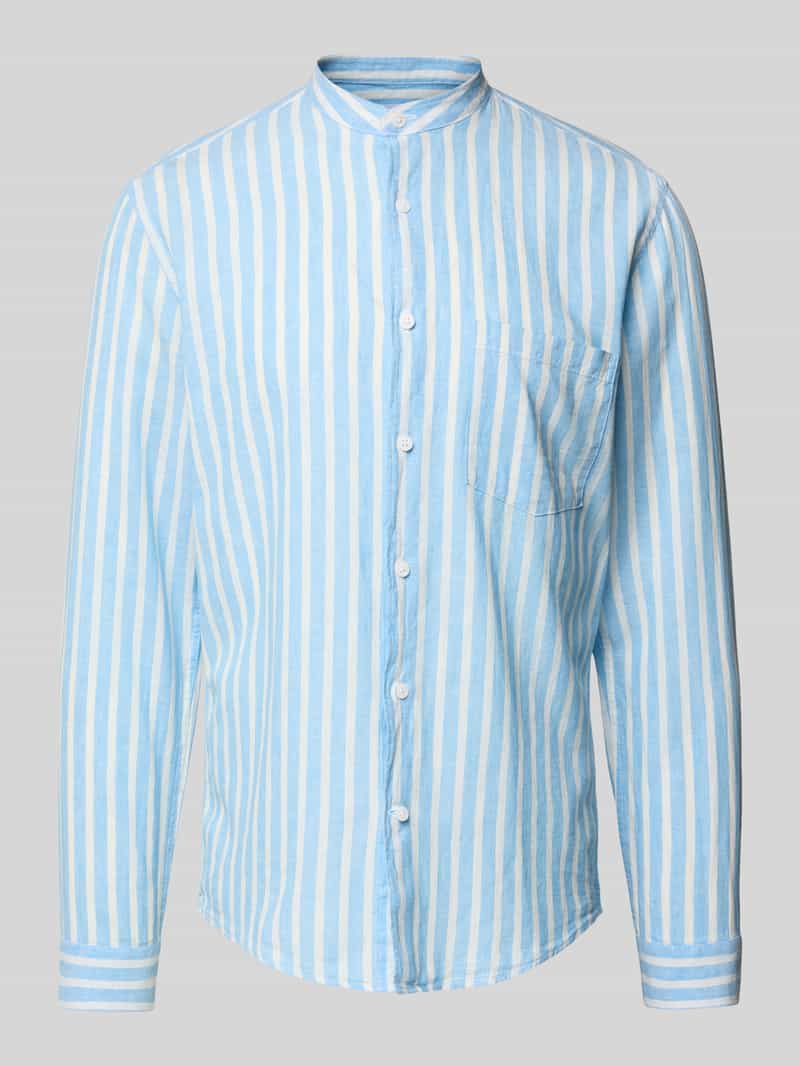 Slim fit vrijetijdsoverhemd met borstzak van een mix van linnen en katoen