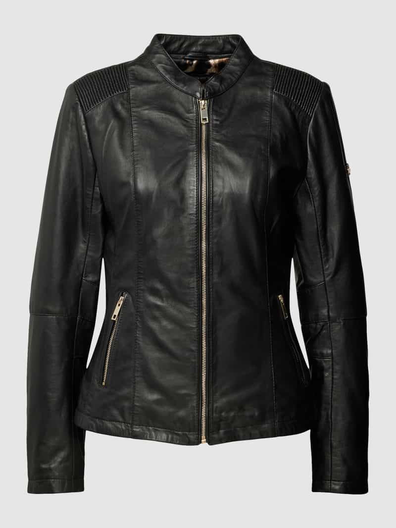 Zwart leren jack met siernaden Cabrini