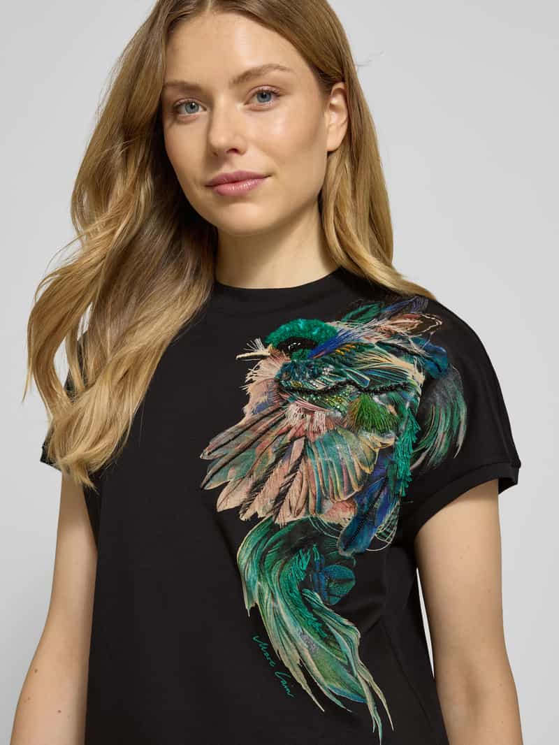 Marc Cain T-shirt met geribde ronde hals