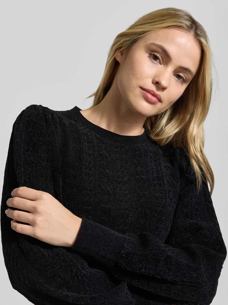 Guess regular fit gebreide trui met kabelpatroon zwart, foto 4