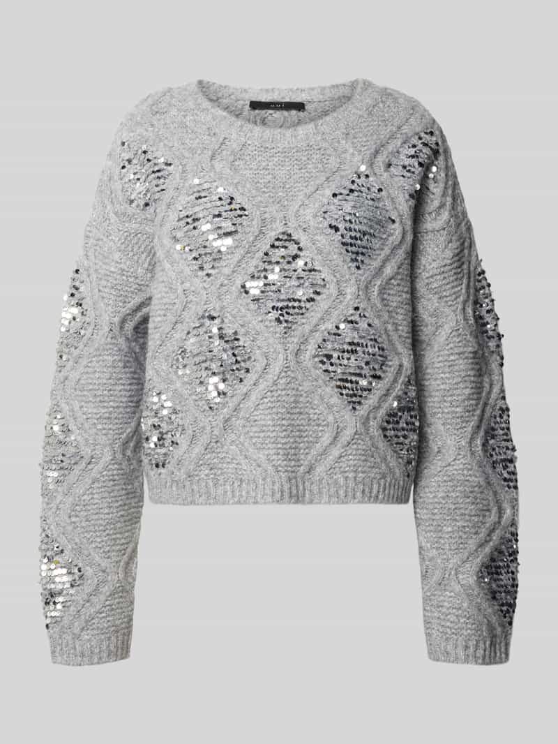 Oui Gebreide pullover met pailletten en ronde hals