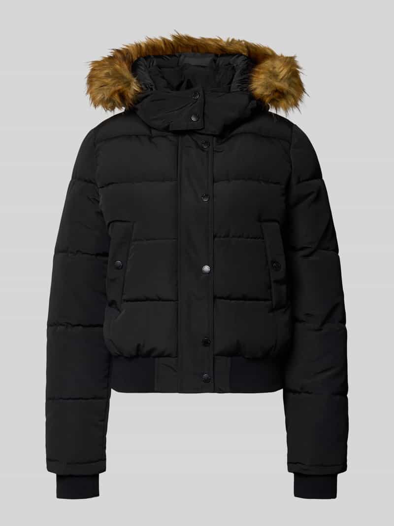 REVIEW Gewatteerd jack met capuchon met imitatiebont en ribboordjes