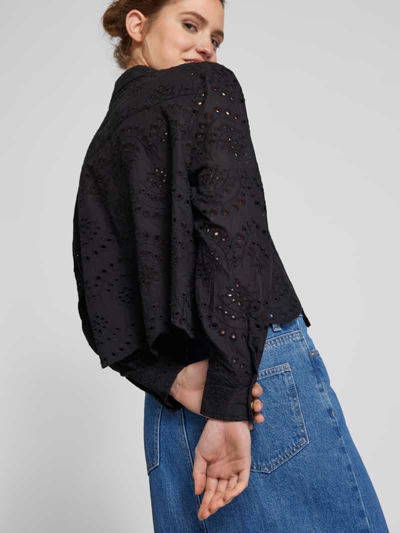 Only Loose fit blouse met lange mouwen van puur katoen met broderie anglaise model 'VALAIS'