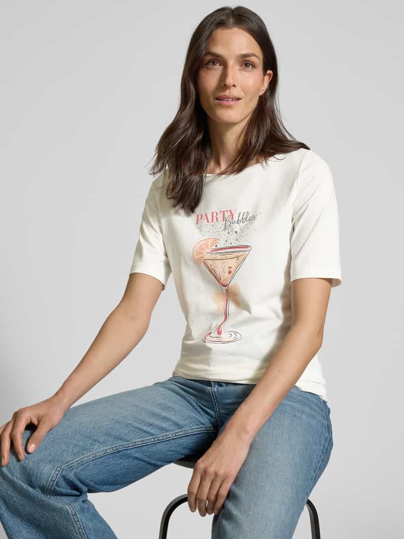 s.Oliver BLACK LABEL Regular fit T-shirt van katoenmix met sierstenen
