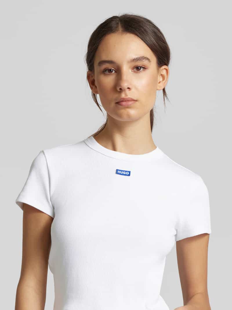Hugo Blue Kort T-shirt met labelpatch model 'Baby Tee'