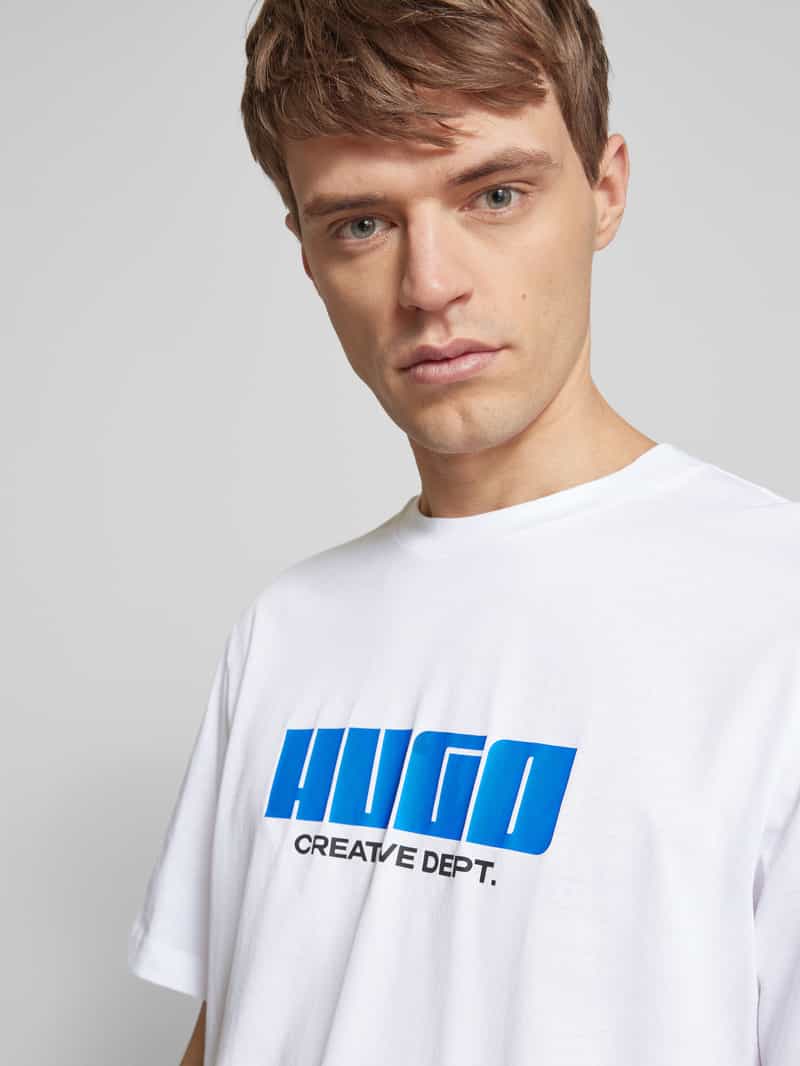 Hugo Blue T-shirt met labelprint model 'Newromi'