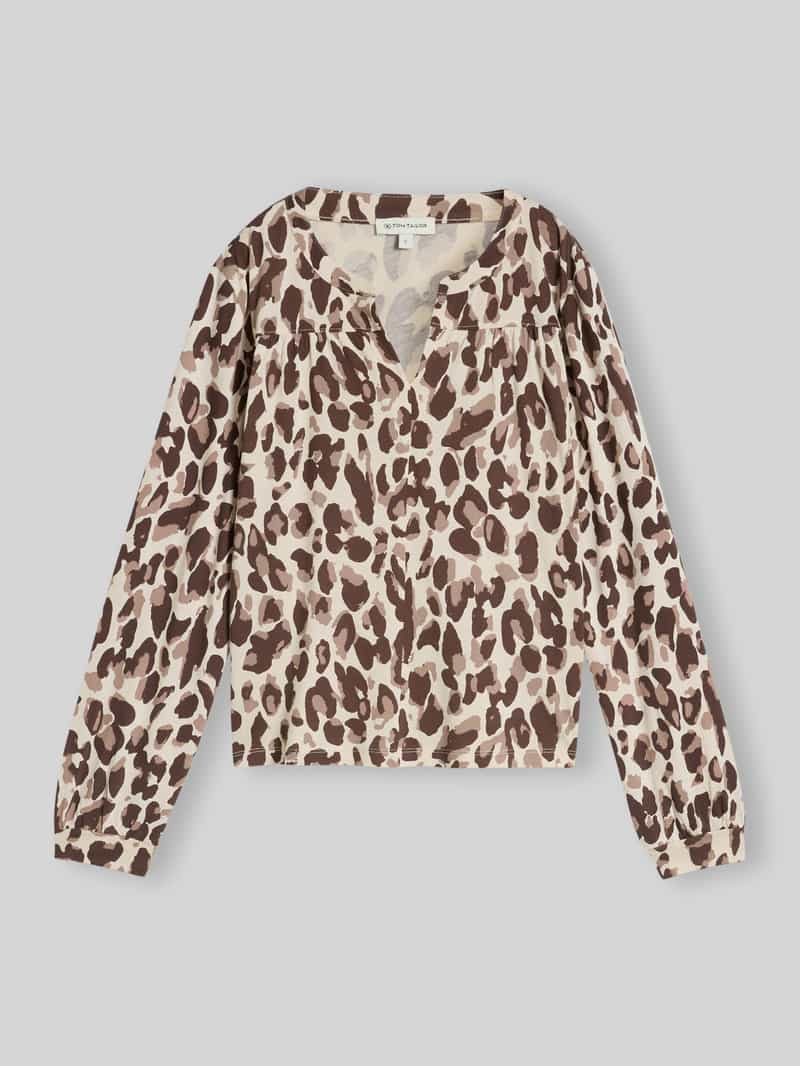 Tom Tailor - Blouse-T-shirt met patroon - Maat XXL - brown beige leo print