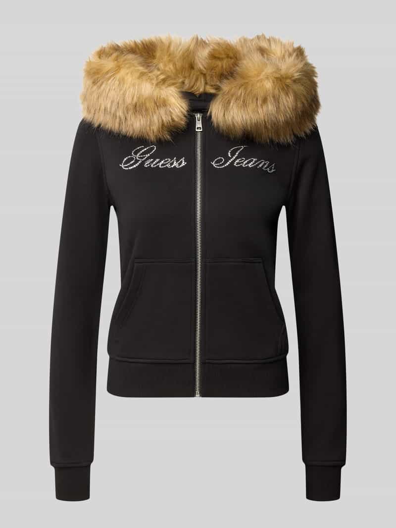 GUESS Jeans Slim fit sweatjack van puur katoen met imitatiebont