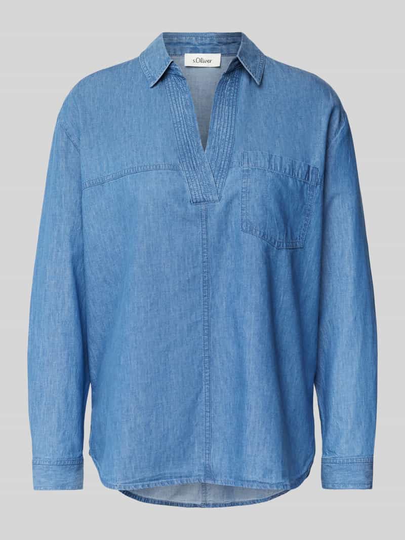 s.Oliver RED LABEL Relaxed fit jeansblouse van puur katoen met V-hals