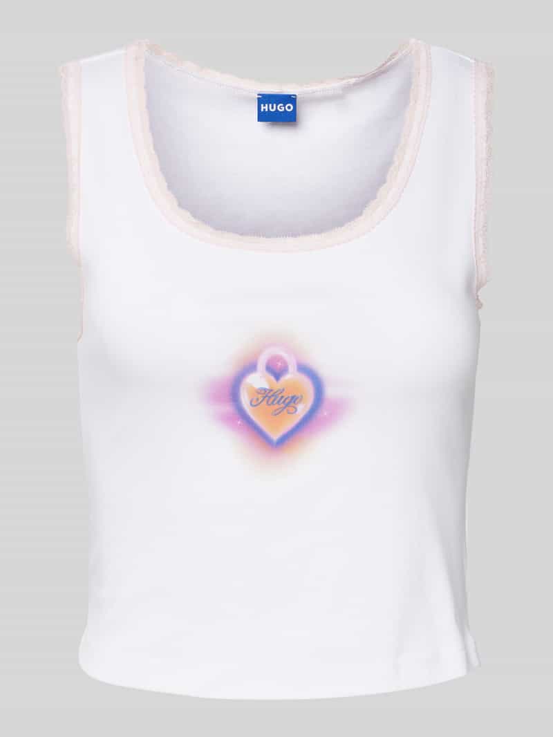 Hugo Blue Korte top met labelprint model 'Delarina'