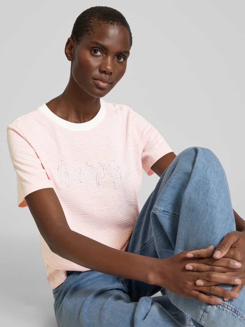 s.Oliver RED LABEL Regular fit T-shirt van puur katoen met tekst in sierkralen
