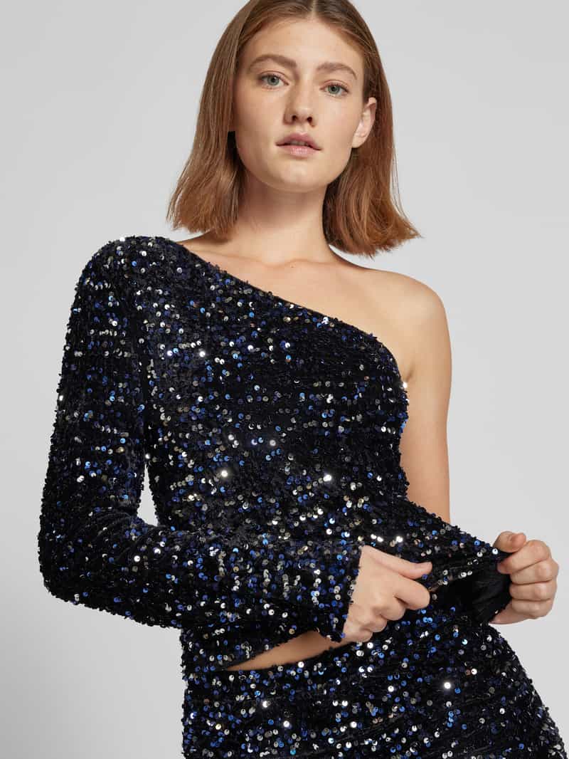 Pieces Regular fit one shoulder-top met pailletten model 'KAM'