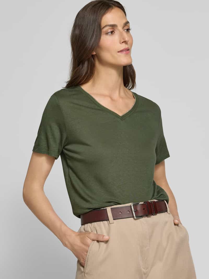 Soyaconcept T-shirt met geribde V-hals model 'EMEL'