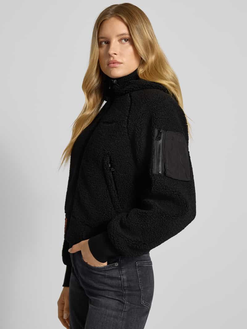 Original Bombers Fleecejack met capuchon en labelstitching