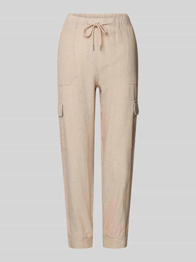 FREE QUENT Tapered fit linnen broek met cargozakken model 'Lava'